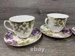 Duchess Fine Bone China Tea Cup & Saucer Pansies Gold Trim England Set Of 3