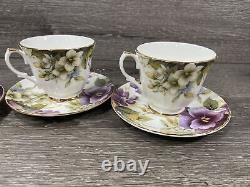 Duchess Fine Bone China Tea Cup & Saucer Pansies Gold Trim England Set Of 3