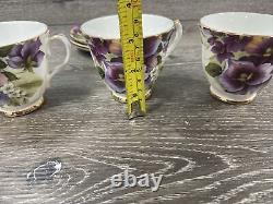 Duchess Fine Bone China Tea Cup & Saucer Pansies Gold Trim England Set Of 3