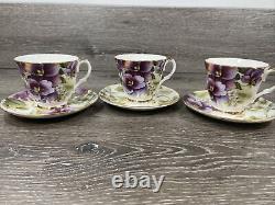 Duchess Fine Bone China Tea Cup & Saucer Pansies Gold Trim England Set Of 3