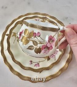 EBD. Bodley Tea Cup & Saucer Trio Plate Aesthetic Raised Cherry Branch Handle