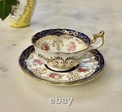 EXC Antique HP Cauldon China Floral Gilt Tea Cup & Saucer Roses