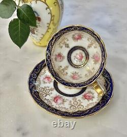 EXC Antique HP Cauldon China Floral Gilt Tea Cup & Saucer Roses