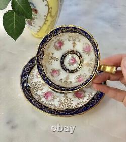 EXC Antique HP Cauldon China Floral Gilt Tea Cup & Saucer Roses