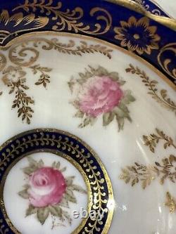 EXC Antique HP Cauldon China Floral Gilt Tea Cup & Saucer Roses