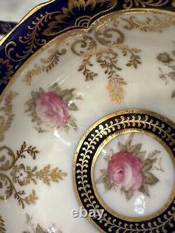 EXC Antique HP Cauldon China Floral Gilt Tea Cup & Saucer Roses