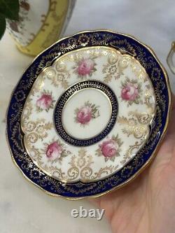 EXC Antique HP Cauldon China Floral Gilt Tea Cup & Saucer Roses