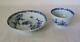 Early Blue & White Worcester Feather Moulded Tea Bowl & Saucer Painters Marks