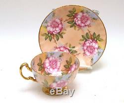 Elegant Aynsley Pink Large Cabbage Roses Gold Footed Cup and Saucer