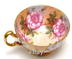 Elegant Aynsley Pink Large Cabbage Roses Gold Footed Cup and Saucer