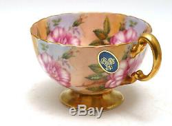 Elegant Aynsley Pink Large Cabbage Roses Gold Footed Cup and Saucer