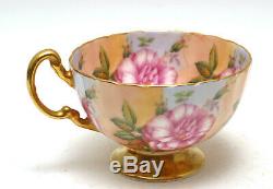 Elegant Aynsley Pink Large Cabbage Roses Gold Footed Cup and Saucer