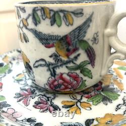 English Ashworth Bros Staffordshire Hanley Flying Bird Tea Cups Saucers Set of 8