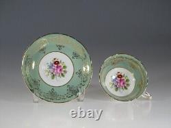 English Paragon Green & Gold with Rose Spray Tea Cup & Saucer c. 1957