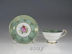 English Paragon Green & Gold with Rose Spray Tea Cup & Saucer c. 1957