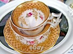 English Porcelain New Hall 1820s tea cup and saucer trio painted teacup rose