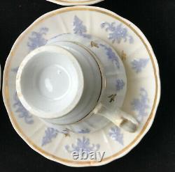 English Porcelain Tea Set c 1835 Teapot, Underplate, Cake Plate, 6 Cups/Saucers