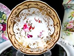 English Porcelain Yates c1820 tea cup and saucer trio painted teacup pink rose