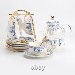 English-style Afternoon Tea Set Flower Teapot Candle Heated Glass Teapot Teacup