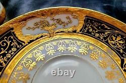 Epiag 2 Tea Cup And Saucer Set Pair Cobalt Raised Gold Encrusted Jeweled Rare
