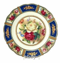 Euro Porcelain 24pc Roses Tea Cup Set Antique Blue 24K Gold Vintage Dining for 6