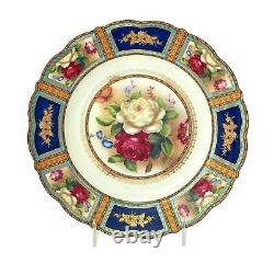 Euro Porcelain 24pc Roses Tea Cup Set Antique Blue 24K Gold Vintage Dining for 6