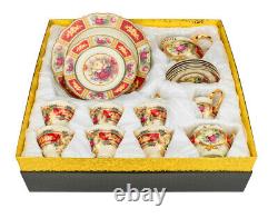 Euro Porcelain 24pc Roses Tea Cup Set Antique Red, 24K Gold Vintage Dining for 6