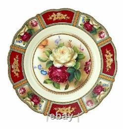 Euro Porcelain 24pc Roses Tea Cup Set Antique Red, 24K Gold Vintage Dining for 6