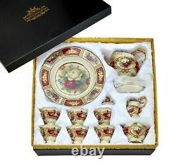 Euro Porcelain 24pc Roses Tea Cup Set Antique Red, 24K Gold Vintage Dining for 6