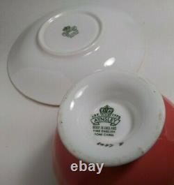 Excellent Aynsley Rust Cabbage Rose Cup and Saucer Signed Bailey LOVELY