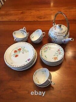 Exceptional Antique Hand-Painted Porcelain Tea & Dessert Set, Flowers PRICE DROP