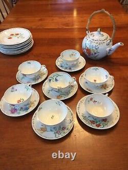 Exceptional Antique Hand-Painted Porcelain Tea & Dessert Set, Flowers PRICE DROP