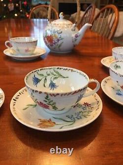 Exceptional Antique Hand-Painted Porcelain Tea & Dessert Set, Flowers PRICE DROP