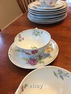 Exceptional Antique Hand-Painted Porcelain Tea & Dessert Set, Flowers PRICE DROP