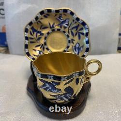 Exquisite Antique Vintage Coalport Imari Demitasse Cup Saucer Gold Cobalt Blue