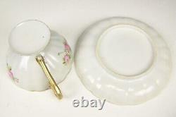 Exquisite Raised Gold Hand Painted Roses Swags Pedestal Tea Cup & Saucer Teacup