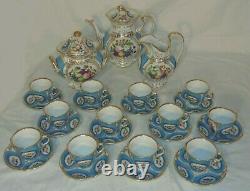 FINE Antique French Old Paris Porcelain Sevres Blue Tea Set Service for 12