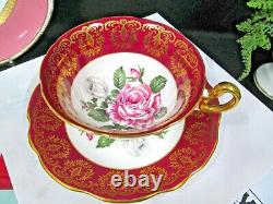 FOLEY tea cup & Saucer floating pink rose teacup gold gilt RED band England