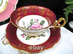 FOLEY tea cup & Saucer floating pink rose teacup gold gilt RED band England