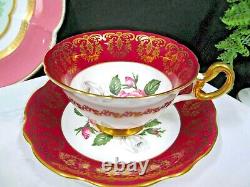 FOLEY tea cup & Saucer floating pink rose teacup gold gilt RED band England