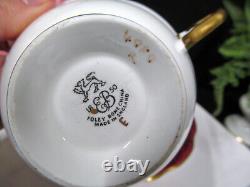 FOLEY tea cup & Saucer floating pink rose teacup gold gilt RED band England