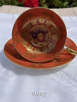 Fine Bone China AYNSLEY Pedestal Tea Cup & Saucer Orchard Fruit England RARE
