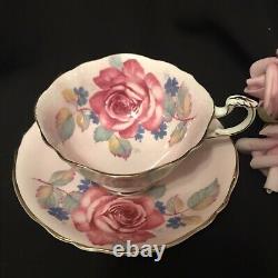 Floating Cabbage Rose Pink Paragon Tea Cup&Saucer Double Warrant Of Queen