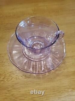 Fostoria Wisteria Lilac Lafayette Glass Tea Cup & Saucer Set Neodymium