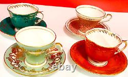 Four AYNSLEY Tea Cup & Saucer English Bone China 8PC Set Total Very RARE