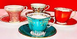 Four AYNSLEY Tea Cup & Saucer English Bone China 8PC Set Total Very RARE