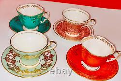 Four AYNSLEY Tea Cup & Saucer English Bone China 8PC Set Total Very RARE