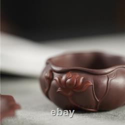 Full Handmade Tea Cup With Coaster Lotus Carved Real Yixing Zisha Master Cup Mat