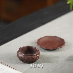 Full Handmade Tea Cup With Coaster Lotus Carved Real Yixing Zisha Master Cup Mat