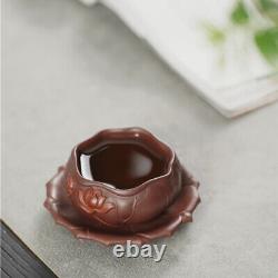 Full Handmade Tea Cup With Coaster Lotus Carved Real Yixing Zisha Master Cup Mat
